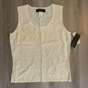 Jones New York Women's Tank Top Sweater Sleeveless Small Ivory Pullover Sequin